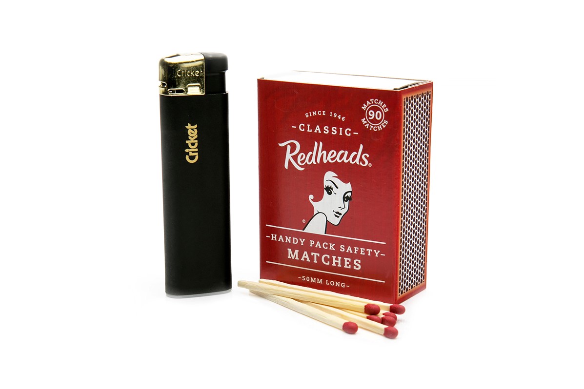Image of a Cricket lighter and Redheads matches